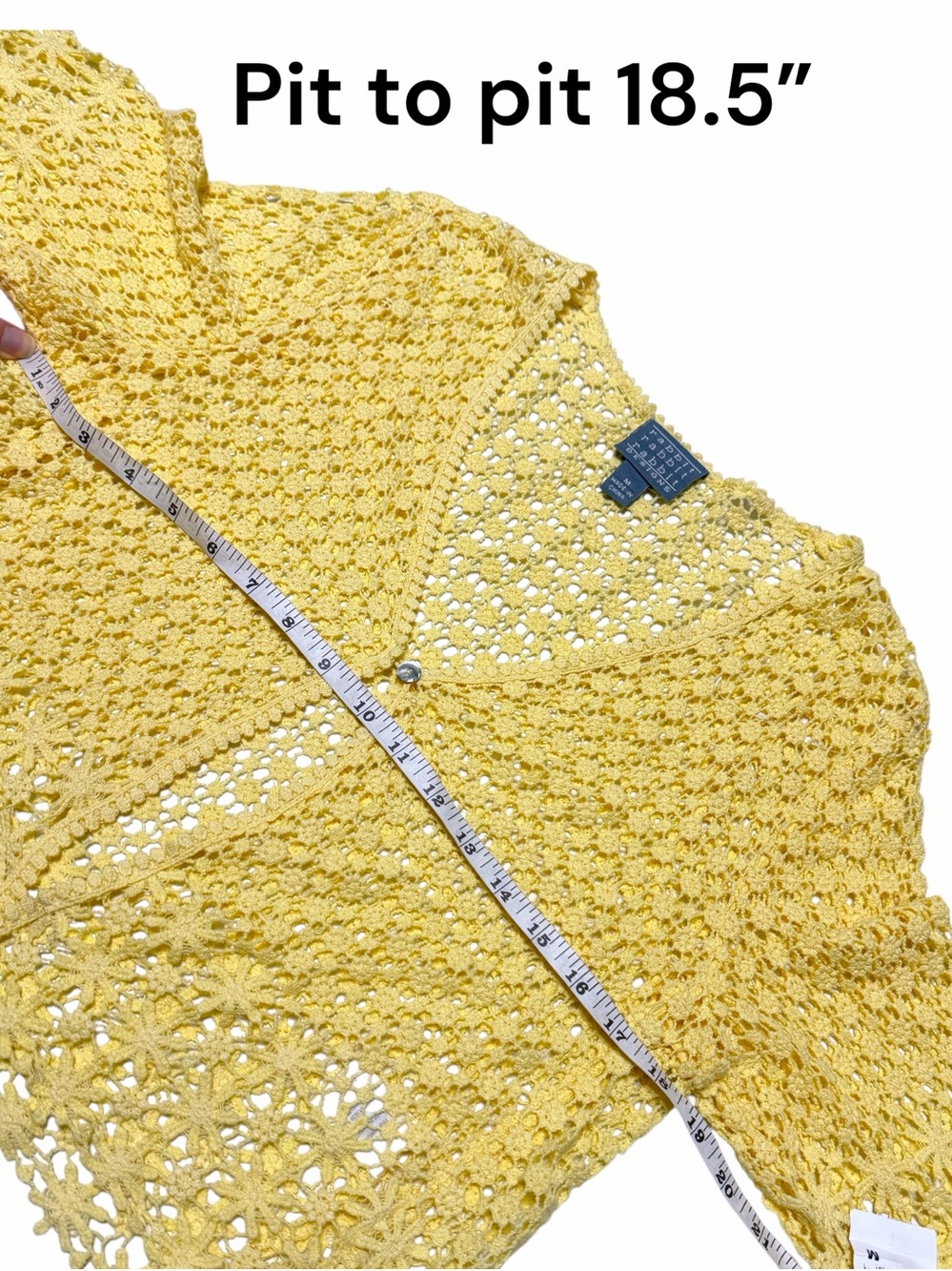 Rabbit Rabbit Rabbit Designs Yellow Floral Lace Single Button Crocheted Cardigan - Picture 10 of 16